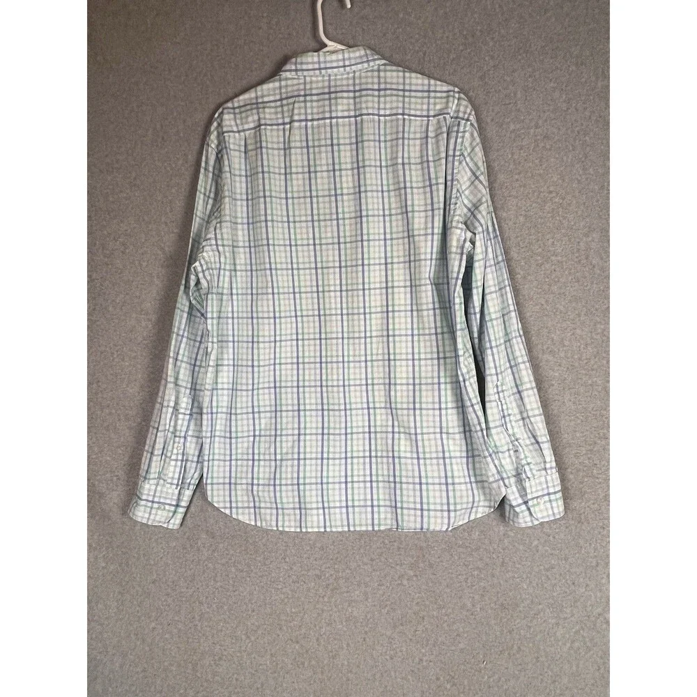 J. Crew Button Front Shirt Men’s XL White Blue Green Plaid Long Sleeve
